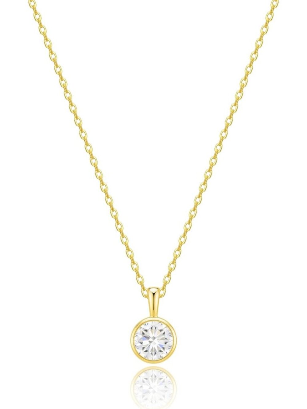 Elegant 925 Sterling Silver Bezel Set CZ Necklace for Women, 14K Gold Plated